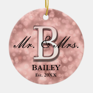 Adorno De Cerámica Rosa Personalizado de Oro recién casada