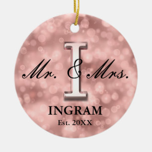Adorno De Cerámica Rosa Personalizado de Oro recién casada