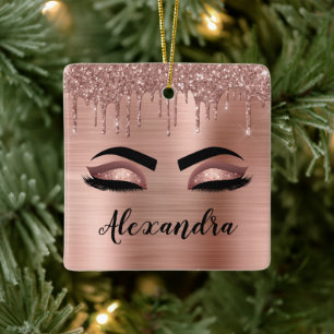 Adorno De Cerámica Rosa Purpurina dorado Esparkle Eyelashes Monograma