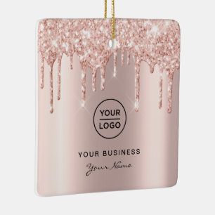 Adorno De Cerámica Rosa Purpurina rosado de oro gotea Navidades de la