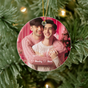 Adorno De Cerámica Rosa retro merry y brillante gay   Foto personaliz