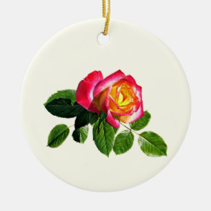 Adorno De Cerámica Rosa Roja Con Centro Amarillo Dorado