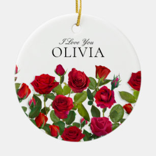 Adorno De Cerámica Rosa Roja Moderna Minimalista Nombre Te Amo