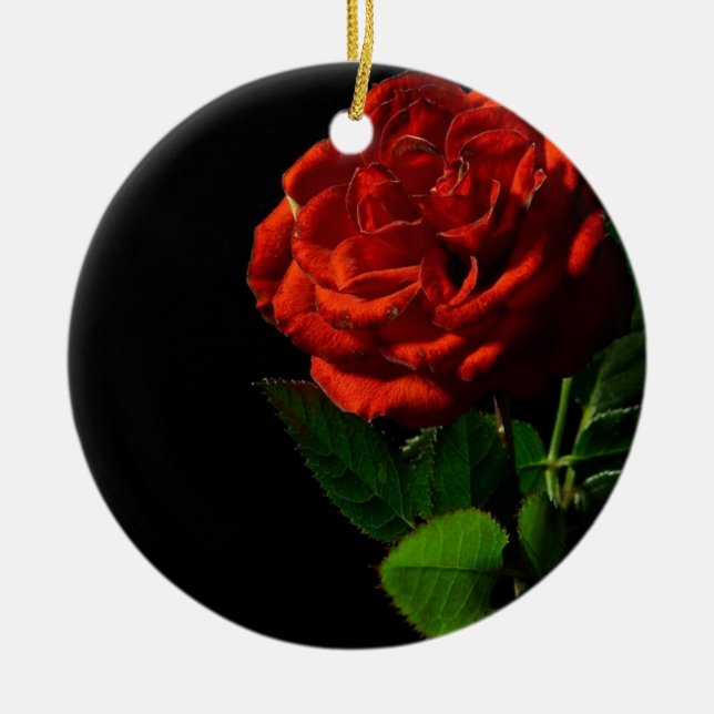 Adorno De Cerámica Rosa roja sobre floral negra (Frente)