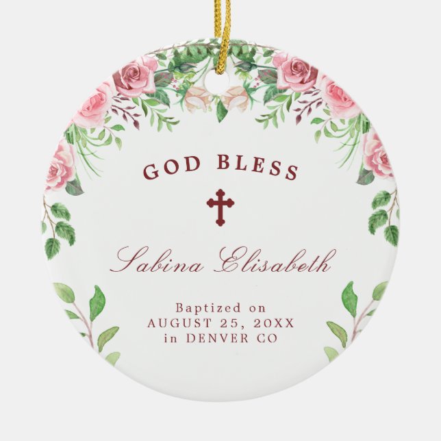 Adorno De Cerámica Rosa rosa bautismo chica foto personalizada (Frente)