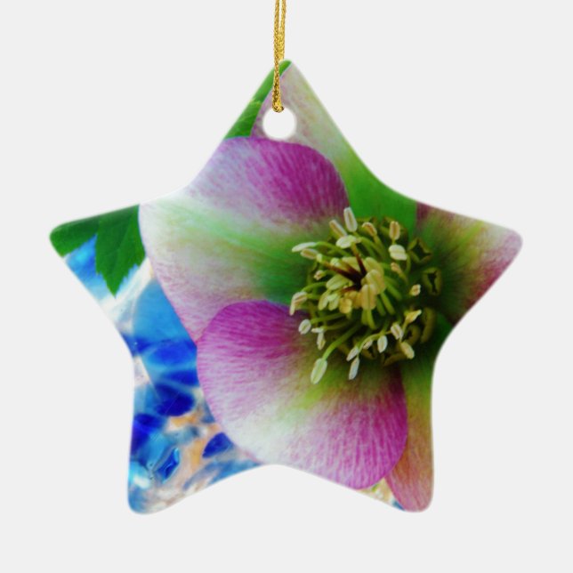 Adorno De Cerámica Rosa rosa de Cuaresma bola de vidrio azul (Frente)