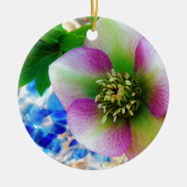 Adorno De Cerámica Rosa rosa de Cuaresma bola de vidrio azul (Frente)
