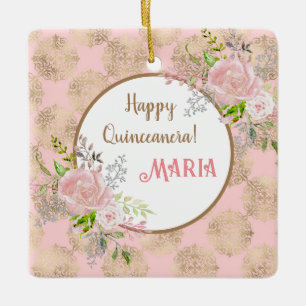 Adorno De Cerámica Rosa Rubor Quinceanera Ornament