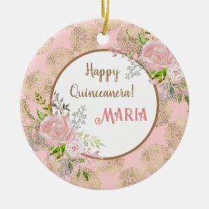 Adorno De Cerámica Rosa Rubor Quinceanera Ornament