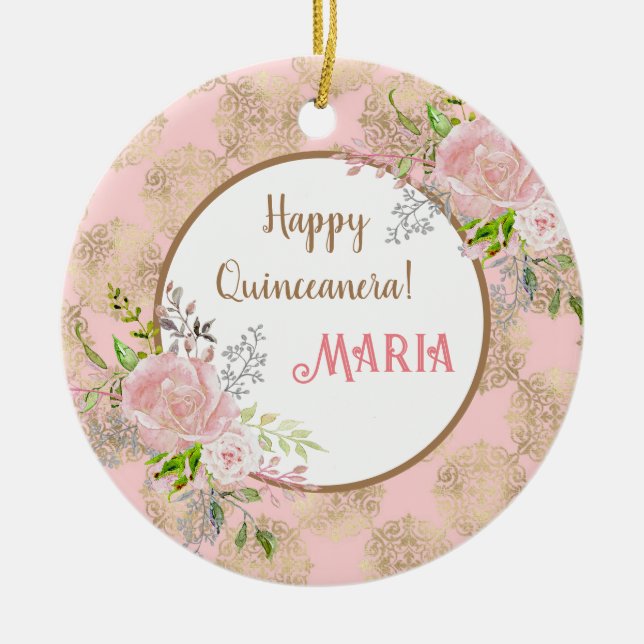 Adorno De Cerámica Rosa Rubor Quinceanera Ornament (Frente)