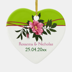 Adorno De Cerámica Rosa salvaje floral boda lime verde keepsake