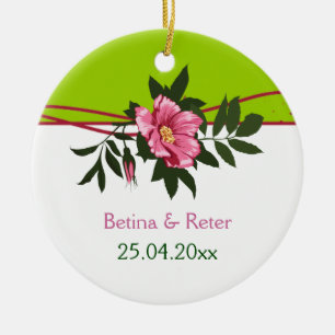 Adorno De Cerámica Rosa salvaje floral boda lime verde keepsake