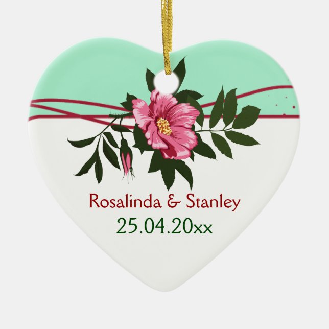 Adorno De Cerámica Rosa silvestre floral boda menta verde keepsake (Frente)