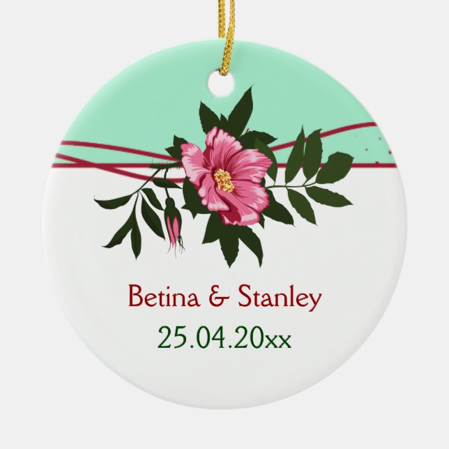 Adorno De Cerámica Rosa silvestre floral boda menta verde keepsake (Frente)