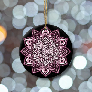 Adorno De Cerámica Rosa Snowflake en negro