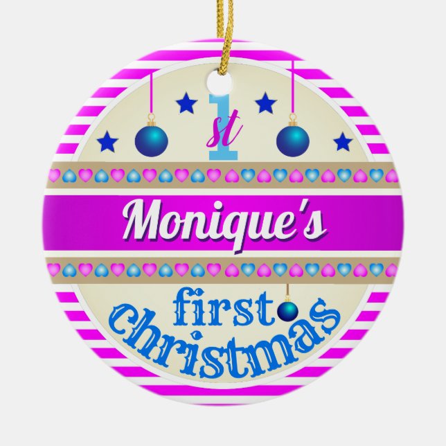 Adorno De Cerámica Rosa y Azul / La primera Navidad de tu bebé (Frente)