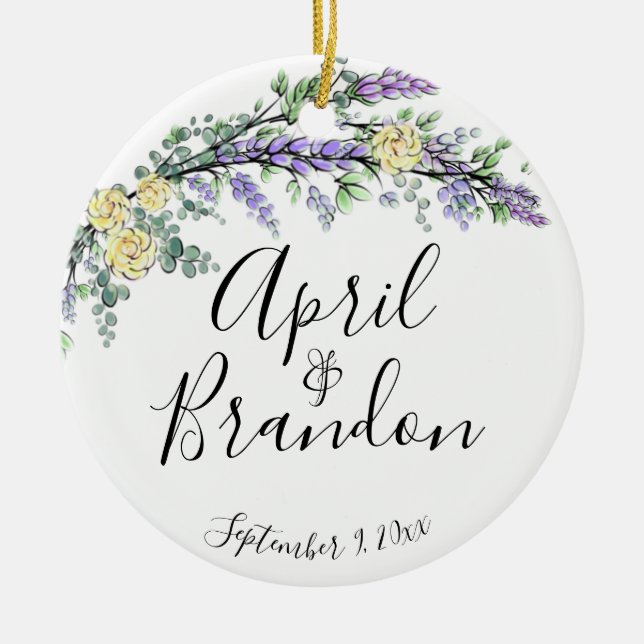 Adorno De Cerámica rosas amarillas de lavanda y eucalipto (Frente)