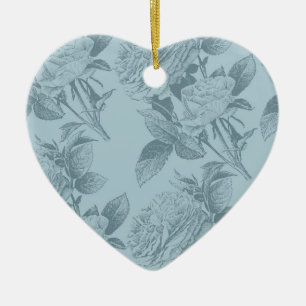 Adorno De Cerámica Rosas azules de época