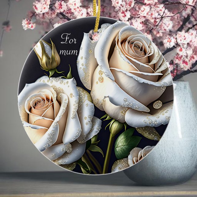 Adorno De Cerámica Rosas blancas preciosas con detalles dorados (Subido por el creador)