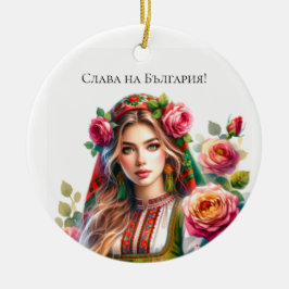 Adorno De Cerámica Rosas búlgaros de color acuático y etnia folclóric