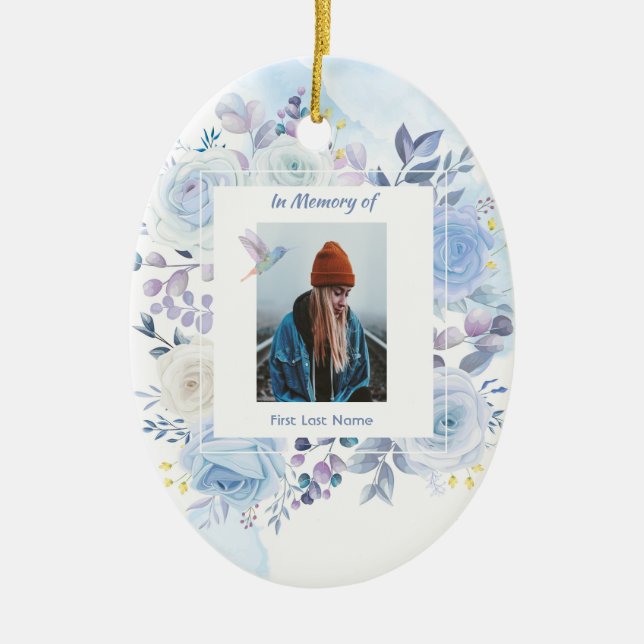 Adorno De Cerámica Rosas conmemorativos Keepsake Hummingbird Blue (Frente)