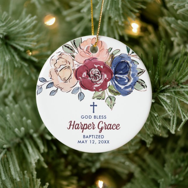 Adorno De Cerámica Rosas de acuarela bautismo Chica personalizado (Árbol)