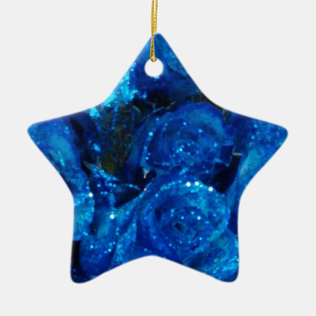 Adorno De Cerámica Rosas de glamour de Purpurina azul romántico (Frente)