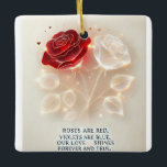 Adorno De Cerámica Rosas de la luz y el amor<br><div class="desc">Esta impresionante obra de arte digital cuenta con dos rosas de diseño intrincado, uno rojo brillante y el otro iluminado con una delicada luz blanca. Las líneas radiantes y los detalles llamativos crean un ambiente etéreo y romántico. La imagen va acompañada de un sincero poema de amor: "Los Rosas son...</div>