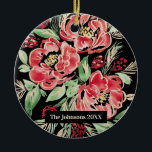 Adorno De Cerámica Rosas de Navidades rojos acuarela - diseño de flor<br><div class="desc">Hermoso diseño floral de Navidades acuarelas con opción para personalizar el adorno con nombre y fecha</div>