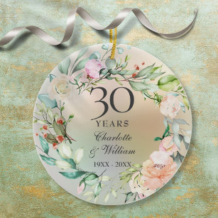 Adorno De Cerámica rosas del 30° Aniversario del Boda Garland Pearl