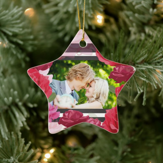 Adorno De Cerámica Rosas del Aniversario boda, franjas, foto Personal (Árbol)