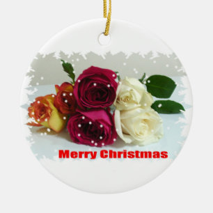 Adorno De Cerámica Rosas Feliz Navidad