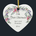Adorno De Cerámica Rosas Lavender y Eucalyptus | primera Navidad<br><div class="desc">Un diseño elegante y vintage con rosas,  eucaliptos y lavanda pintados en una romántica acuarela.</div>
