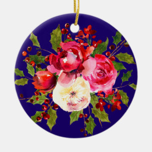 Adorno De Cerámica Rosas navidades Holly y Berries