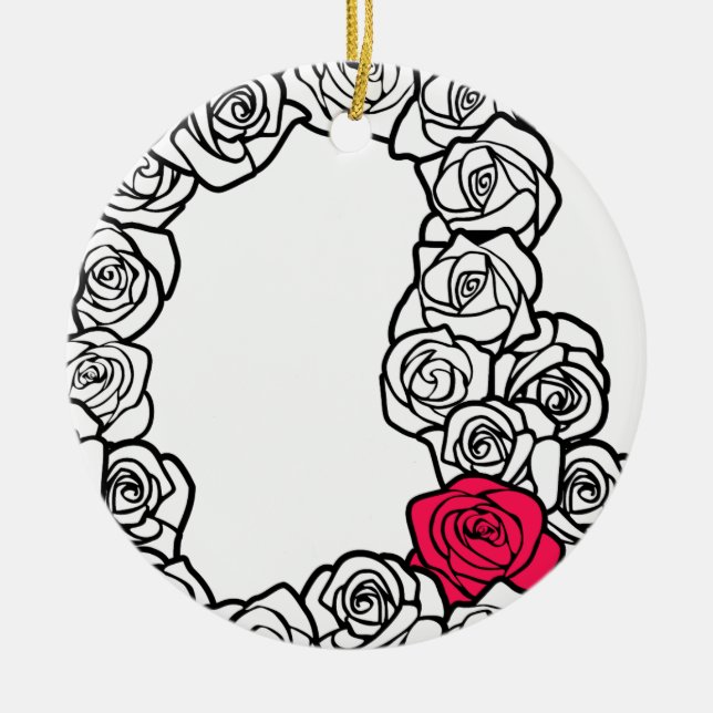 Adorno De Cerámica Rosas negras y blancas (Frente)