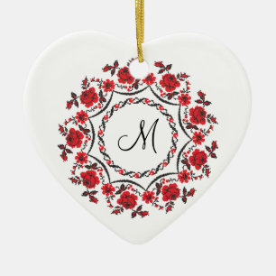 Adorno De Cerámica Rosas que llaman Monograma personalizado inicial