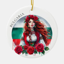 Adorno De Cerámica Rosas rojas búlgaras de la tradición de la bandera