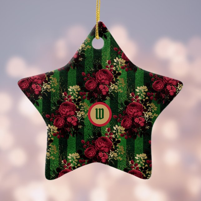 Adorno De Cerámica Rosas rojas góticas y rayas con iniciales (Subido por el creador)