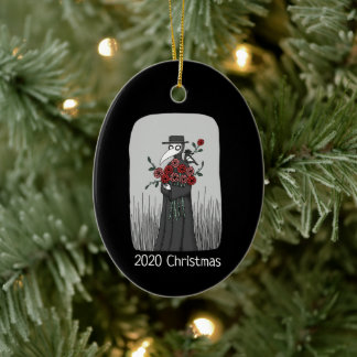 Adorno De Cerámica Rosas rojas Médica de la peste adornada en Navidad