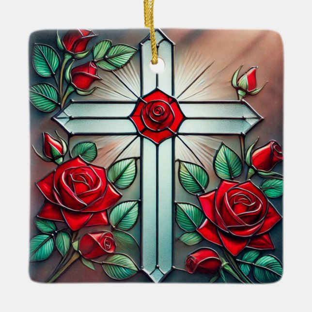 Adorno De Cerámica Rosas rojas y escoceses de honor cruzado (Anverso)