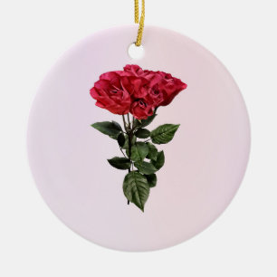 Adorno De Cerámica Rosas rojas y hojas