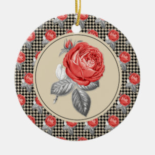 Adorno De Cerámica Rosas rosa rosadas y patrón de galga