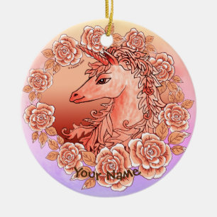 Adorno De Cerámica Rosas Vintage Unicornio