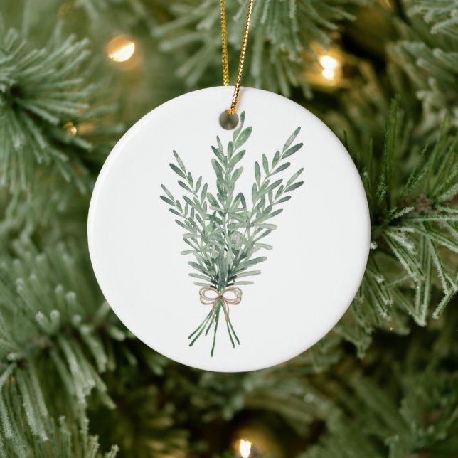 Adorno De Cerámica Rosemary Bouquet con color de agua y jute Bow (Árbol)