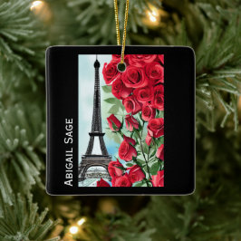 Adorno De Cerámica Roses rojos de la Torre Eiffel personalizada y mod