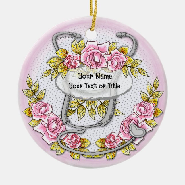 Adorno De Cerámica Roses Stethoscope nurse ornament (Frente)