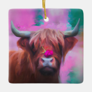 Adorno De Cerámica "Rosie de las Tierras Altas" – Retrato de vaca de