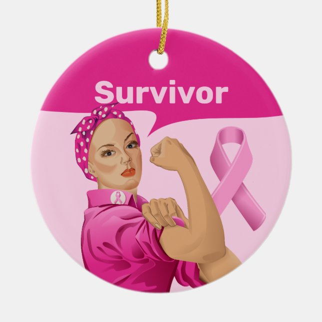 Adorno De Cerámica Rosie the Riveter Breast Cancer Awareness (Frente)