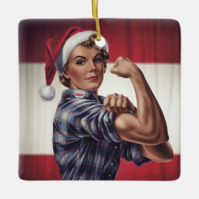 Adorno De Cerámica Rosie the Riveter Christmas Ornament (Anverso)