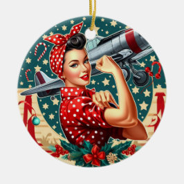 Adorno De Cerámica Rosie the Riveter Pin up Chica de Navidad